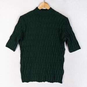 Mint Limit Womens Sweater Medium Green Short Sleeve Mock Neck Stretch Minimalist